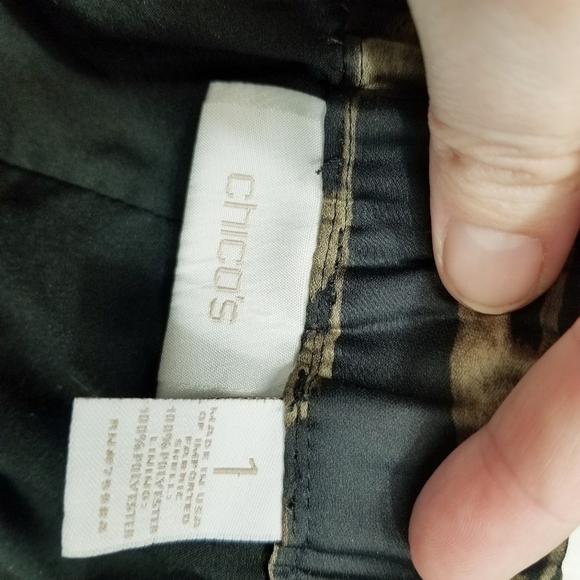 Chico's Skirt sz 1 (8-10) Brown Cheetah Animal Satin Career Modest Knee A Line - Picture 6 of 7